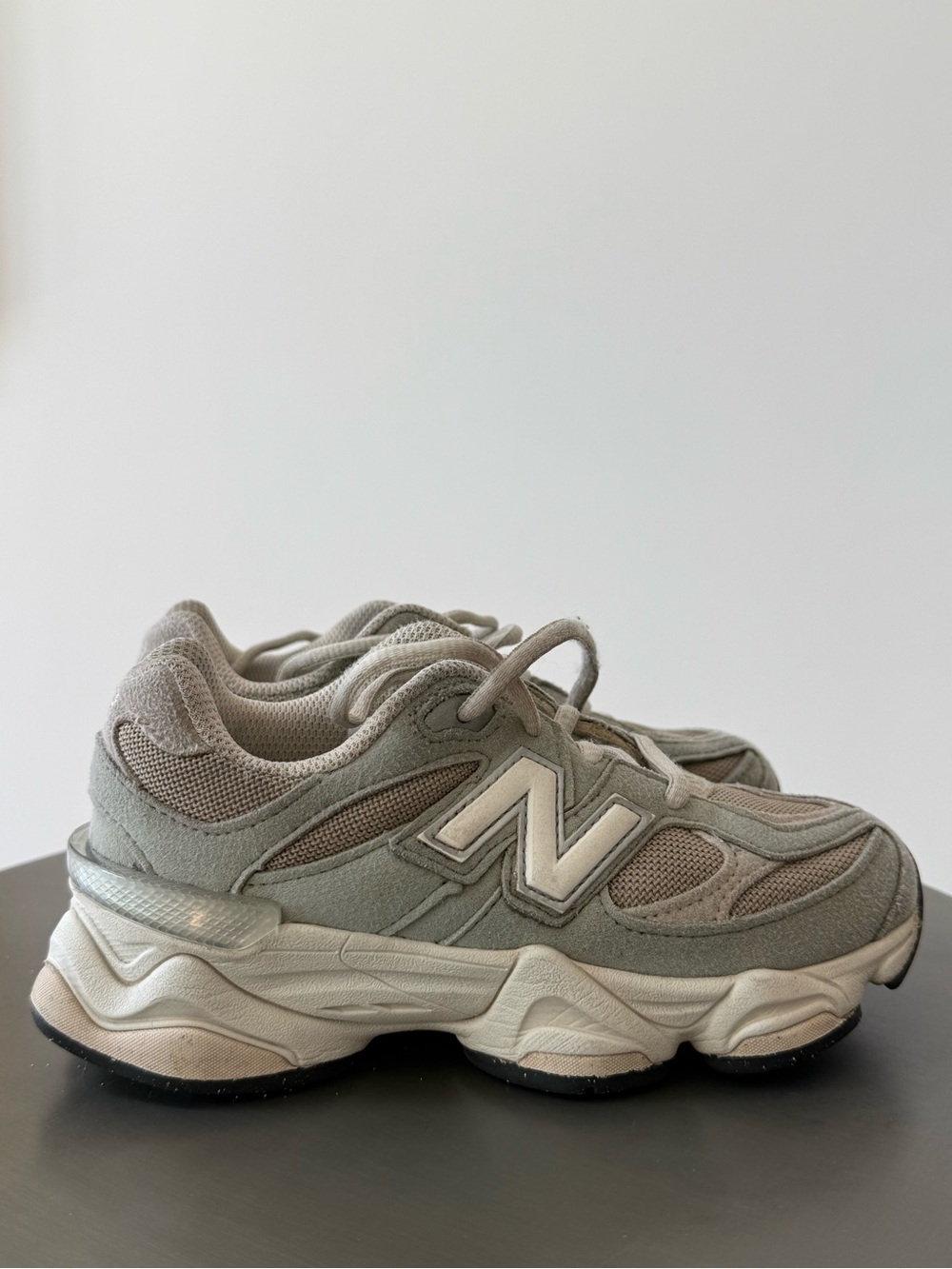 New Balance Kids Beige Gray Mesh & Suede Sneakers